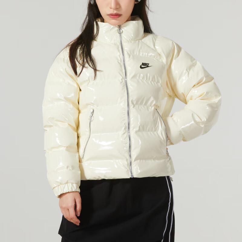 Nike Glossy Cotton Jacket With Stand Collar And Logo Women Jackets White FQ3575-113