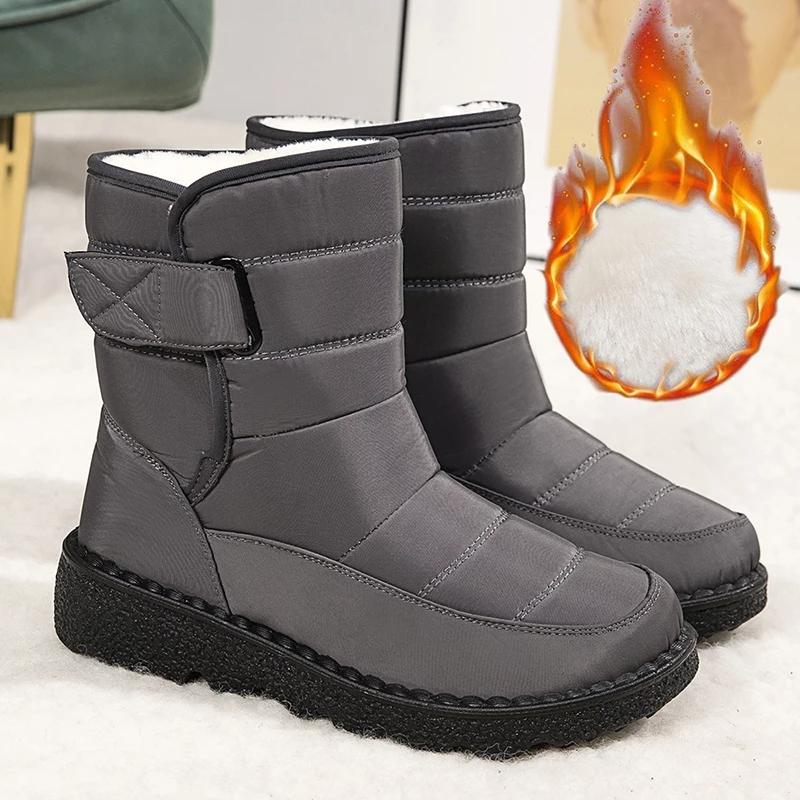 Warm Women's Snow Boots Women's Velcro Waterproof European Size 44 Size Women's Boots Casual Women's Shoes
