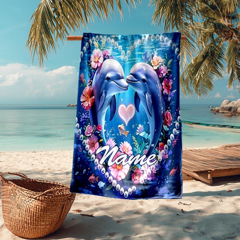Custom Name Ultra-Soft Beach Towel with Dolphin Theme,Ideal for Pool - Camping, Diving - Perfect Travel Essential, Vibrant Beach Towel.