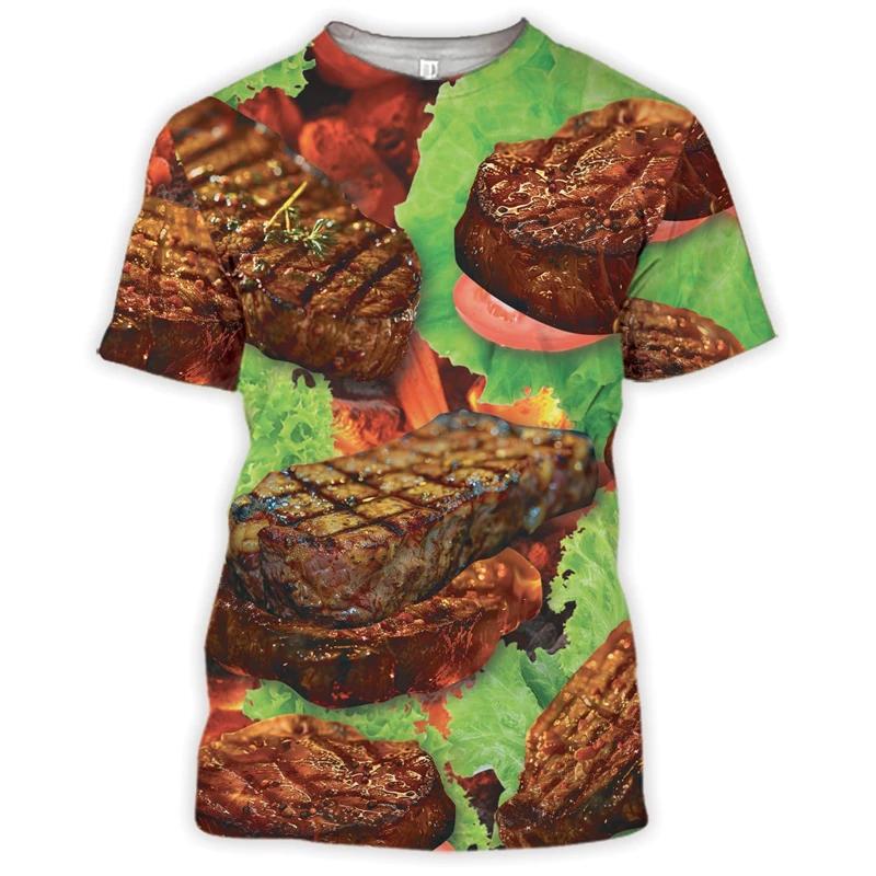 Grill Party Graphic Barbecue Pork T-Shirt Men Picnic BBQ T-Shirt Grilling Hamburger Fashion Fun T-shirt