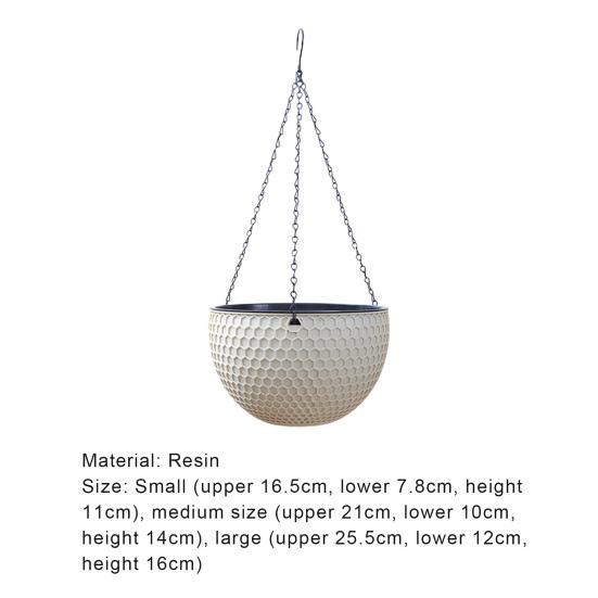 Hanging Flower Basket Imitation Honeycomb Self Water Absorption Waterproof Outdoor Resin Plant Hanger for Garden