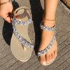 Modne damskie buty z cyrkoniami 24 Lato Nowe Duże Rozmiary Płaskie Buty Podróżne Plażowe Klipsowe Sandały z Elastycznym Paskiem Wygodne Złote