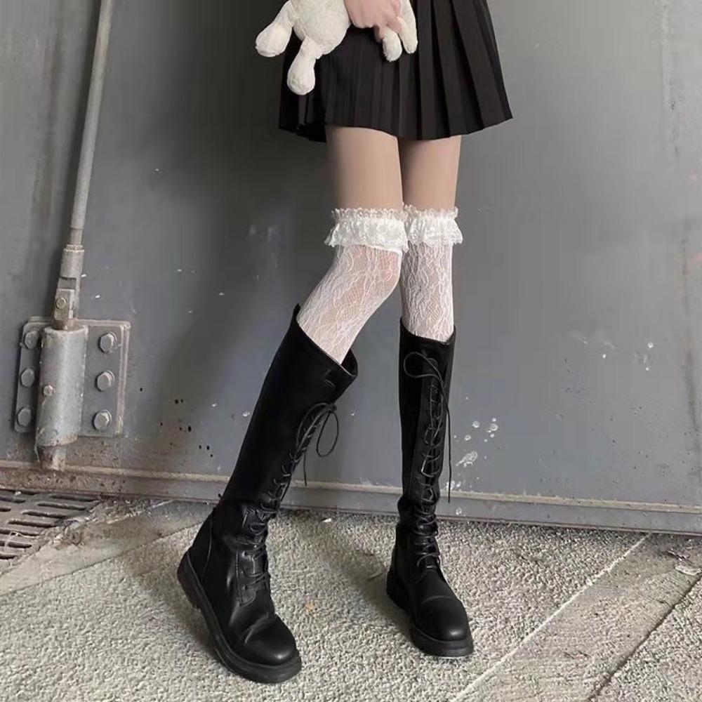 White Lace Lolita Lolita Calf Socks Women's Mid Tube Socks Jk Long Tube Lace Japanese Stockings