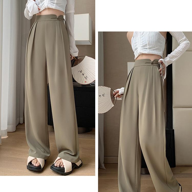 Modieuze Dames Hoge Taille Broek met Knopen Wijd uitlopende Broek