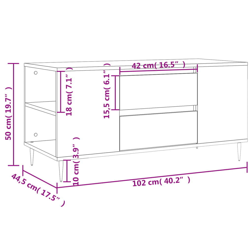 Coffee Table Black 102 X 44.5 X 50 Cm Particleboard
