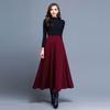 Damen Maxirock Elastisch Hohe Taille Großer Saum A-Linie Rock mit Taschen Einfarbiger Schwingrock Streetwear