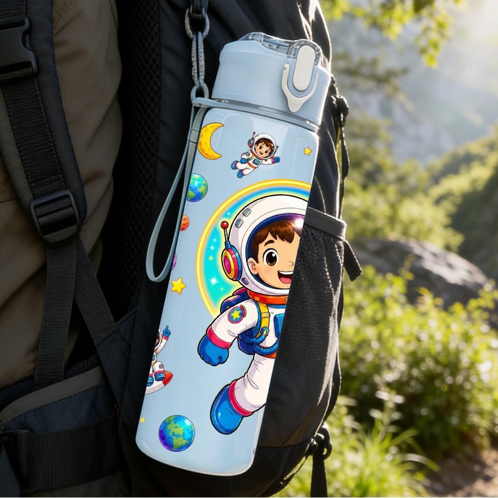 1PC Space Girl Astronaut Character 750ml Color Plastic Sports Water Bottle Leakproof Flip Straw Lid Suitable for Sports Office Home Use