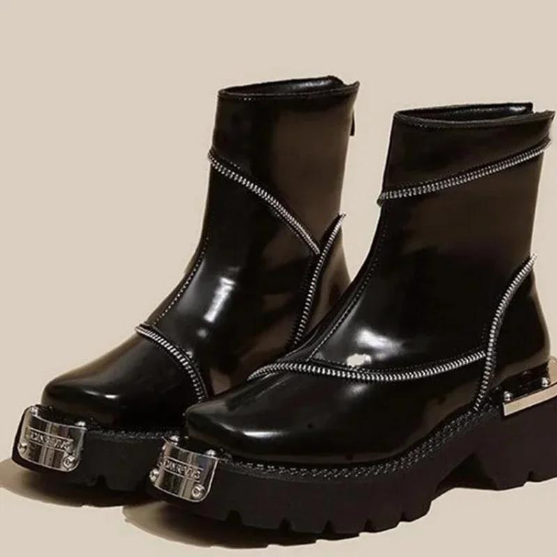 Fashion 2024 High Quality Shoes Female Zipper Women's Boots Autumn Round Toe Solid Short Barrel Mid Heel Water Proof British Boots