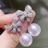 Huitan Elegant Lady Wedding Earrings with Simulated Pearl Silver Color Shiny CZ Accessories Delicate Butterfly Pendant