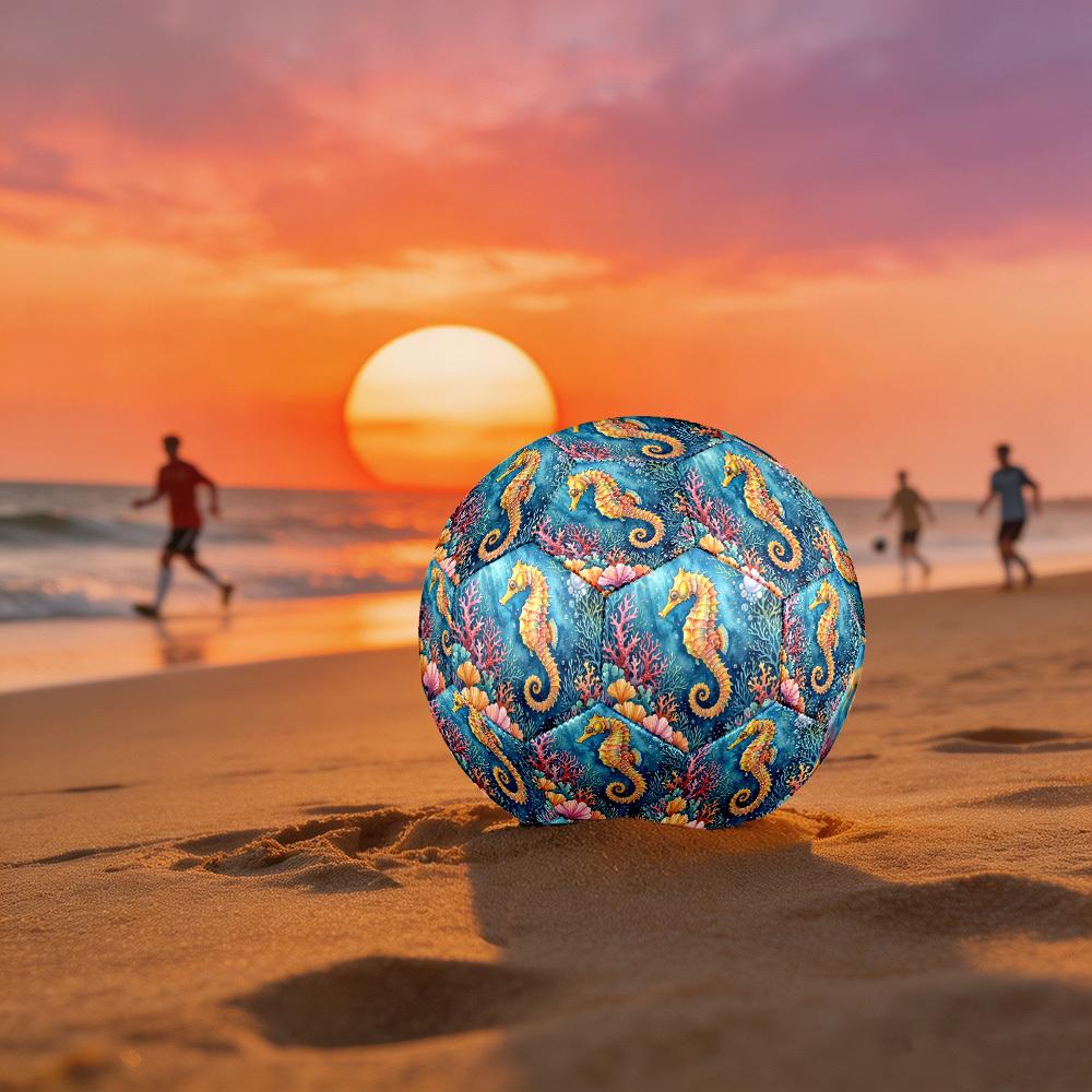 1pc Oceanic Seahorse Adventure Theme Soccer Ball Football, Size 5, Lightweight PVC, Outdoor Training Soccer Ball,Sports Gift T61433