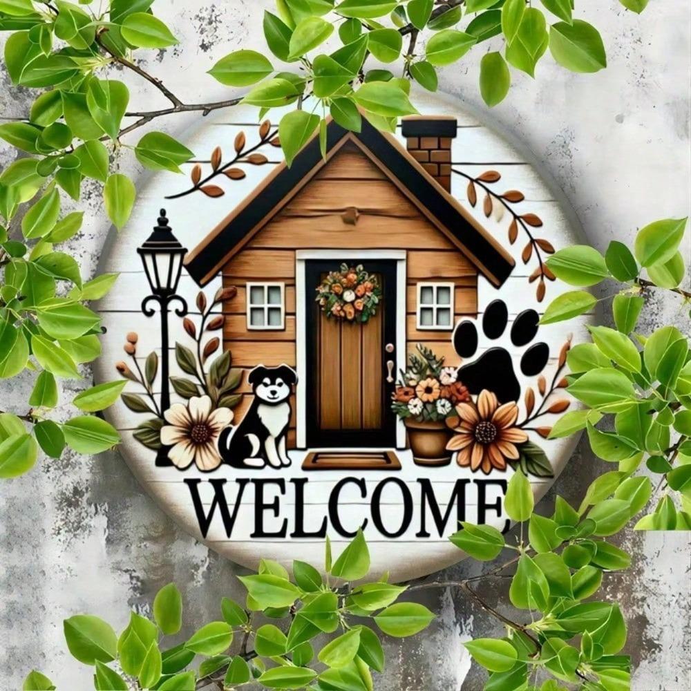 Cute Puppy Paw Print Metal Wall Art 2D Flat Iron Sign Living Room Office Decor Gift Pet Lovers