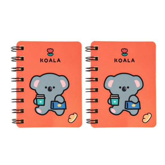 2Pcs Mini Cute Spiral Notebook Cartoon A7 Side-Turning Coil Notebook Smooth Writing Pocket Notepad 80 Pages for Study Office