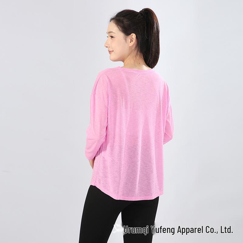 Women's Loose Fit Long Sleeve Yoga Top - Lightweight, Breathable, Slimming, and Sun-Protective