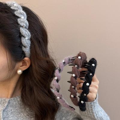 Studded Pearl Wave Hairband for High Forehead Headband Hair Accessory with Teeth for Anti-slip and For Wearing On The Outside