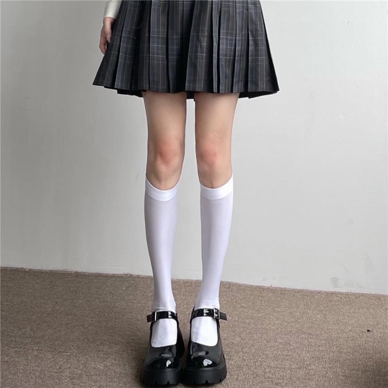 White Silk Thigh-High Compression Stockings: Over-the-Knee Slimming Style