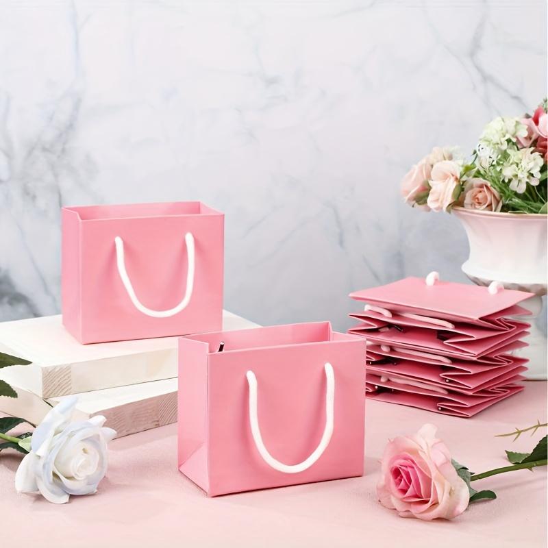 20pcs Mini Gift Bags with Handles - Perfect for Weddings, Showers, Birthdays & Jewelry Storage - Pink Kraft Paper (4X5X2 Inches) Small Gift Bags