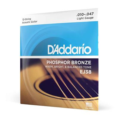 Acoustic Guitar Phosphor EJ38 D'Addario Strings, Bronze, Light, 12-string, .010-.047