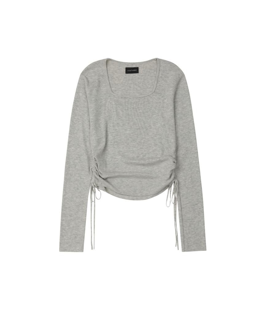 Ledeoli Square Neck Shirred Wool Knit Top [Melange]