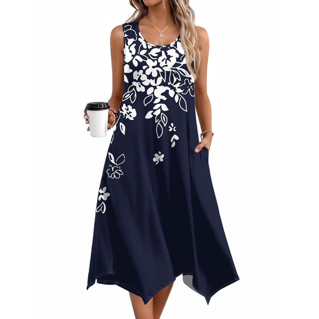 Women's Casual Dress For Summer Tank Dress Loose Beach Dress With Pockets Flare Midi Sundress