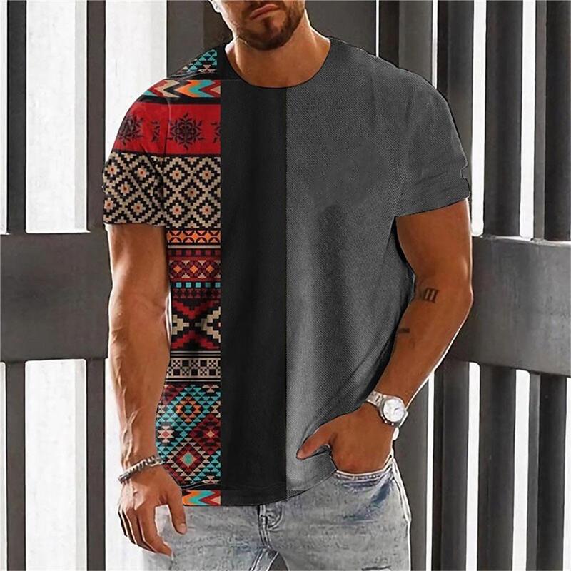 Vintage Ethnic Graphics T-shirts Summer Fashion Short Sleeve O Neck 3D Sun Printed