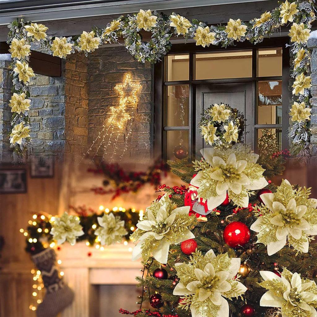 12 Stück Weihnachts-Poinsettien-Blumen Dekoration Künstliche Blumen für Weihnachtsbaumschmuck Geeignet für Heim-Weihnachtsdekorationen