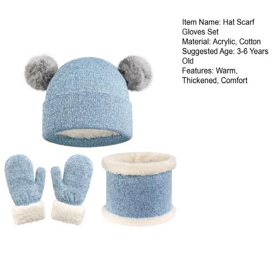 Kids Winter Hats Gloves Scarfs Set for Girls Boys Thickened Fleece Lined Knit Pompom Hat Mittens Neck Warmer Gaiter Set for 3-6 Years Toddlers