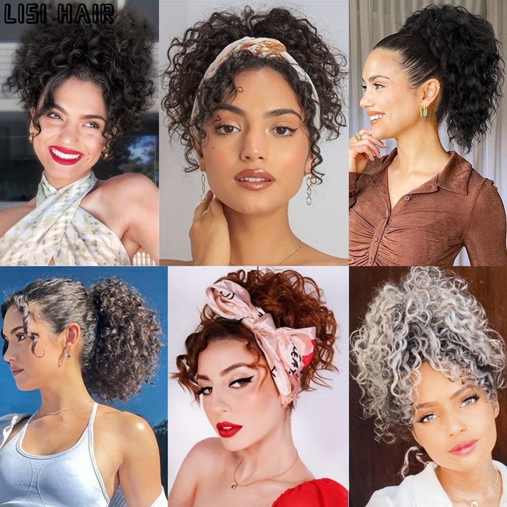 MISS WIG Synthetic Messy Bun Hair Piece - Loose Wavy Curly Drawstring Ponytail Wig Extension For Women
