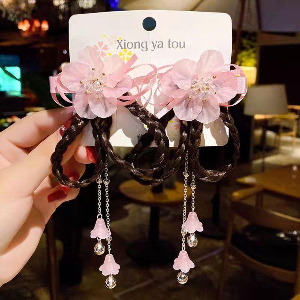 2 Pcs/Set Children Cute Chinese Style Wig Pendant Flower Hair Clips Girls Lovely Sweet Barrettes Hairpins Kids Hair Accessories