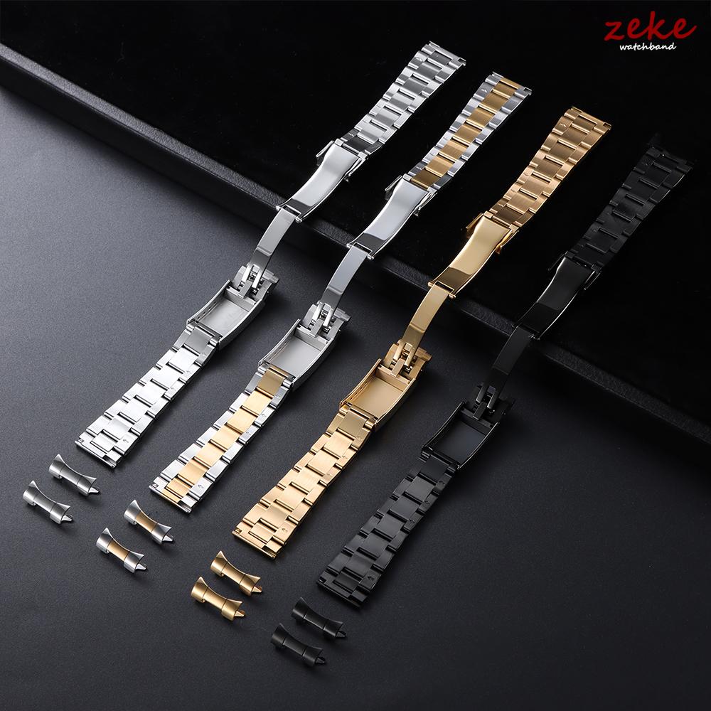 Luxe Massief Roestvrij Staal Horlogeband 20mm Gebogen Platte Band Zilver Goud Zwart Armbanden Vouwsluiting Polsband voor Rolex