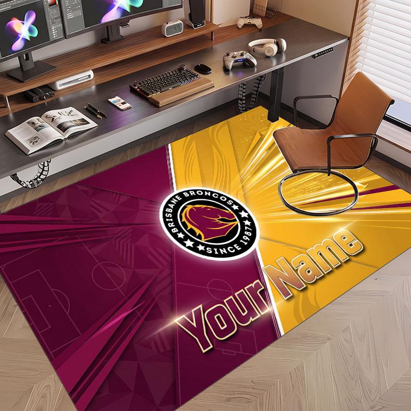 Custom Rug Brisbane Broncos Pattern Print Name Text Soft Non‑Slip Floor Carpet for Home Indoor Decoration