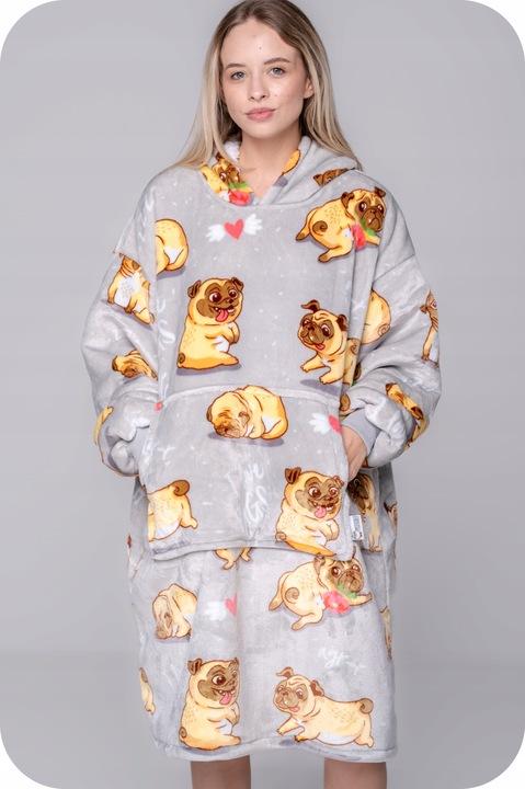 Blanket Sweatshirt Oversize Warm Thick Blanket Sweatshirt 2in1 Pugs Furry [Kb-W7]