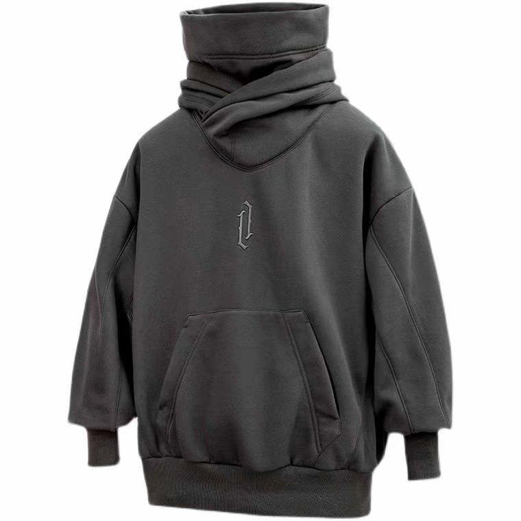 Men's Retro High Collar Hooded Sweatshirt - Spring/Autumn Hip Hop Street Style