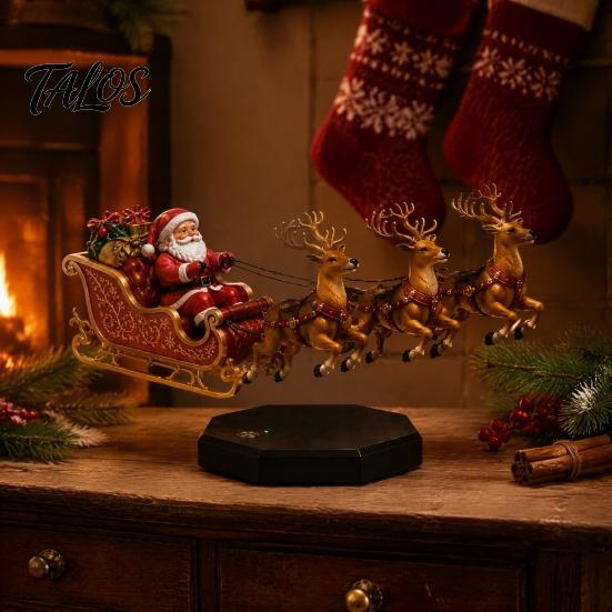 Figurine du Père Noël Maglev Traîneau Flottant, Traîneau Volant Décorations de Noël à Lévitation Magnétique, Décoration Magique Tournante Ornement de Table