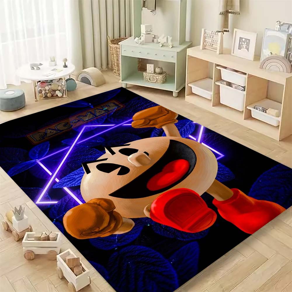 Pac-Man Game Theme Rug Non-Slip Round Carpet Gaming Room Bedroom Living Room Floor Mat Decoration