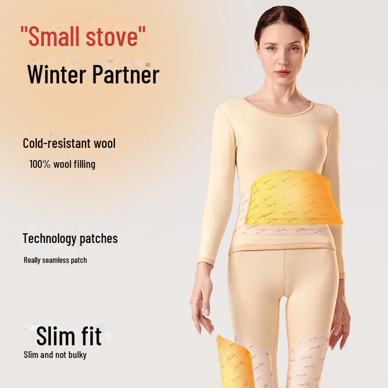 Women's Round Neck and Men's High Collar Thermal Set: Plus Velvet Autumn Wear & Thickened Winter Underwear
