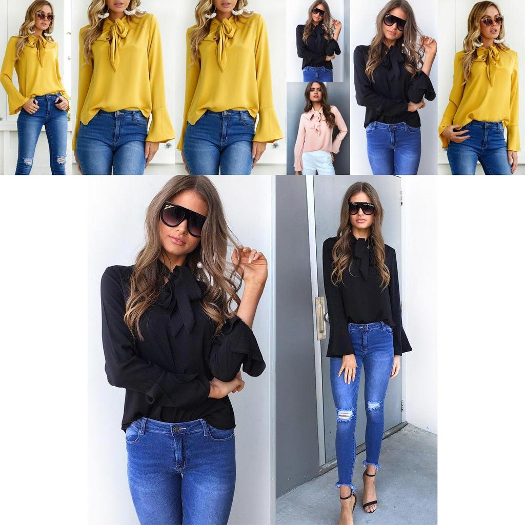 Solid Color Ladies Casual Tops Women Summer Loose Top Long Sleeve Blouse For Daily Wear