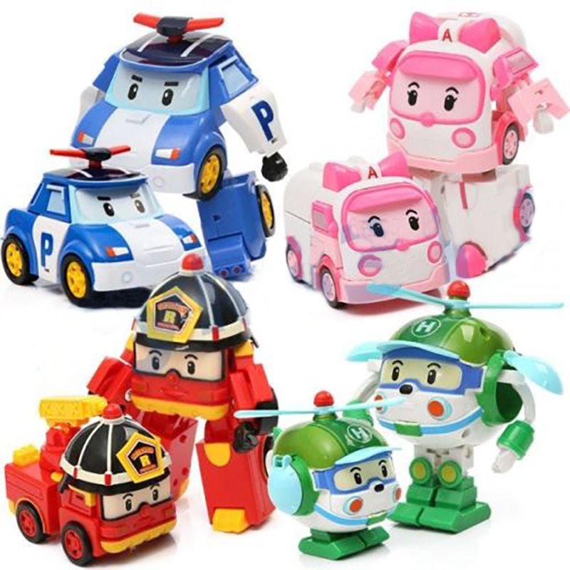Komplettes Set aus 4 Stück Robocar Poli Ambe Roy Helly Transformer Spielzeug für Kinder Osterdekoration