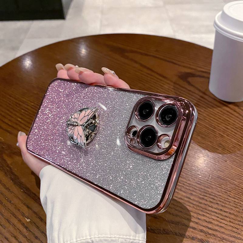 Vlinder Ring Stand Houder Glitters Telefoonhoesje Voor Infinix Note 40 30 Vip 20 12 Pro 30i Zero 30 5G Smrat 8 7 5 6 Plus Zacht Hoesje