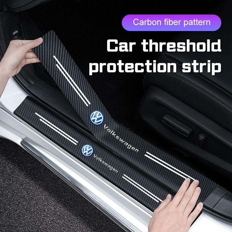 XMZSA1 For Volkswagen VW Carbon Fiber Car Door Sill Sticker R Line Tiguan Jetta Golf 3 4 5 6 7 Polo Passat Threshold Pad Film Accessory