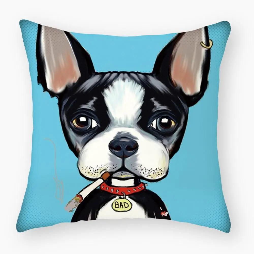 Sofa Pillowcase Bedroom Decoration Cushion Cover Cute Dog Yorkie Pug Pillow Car