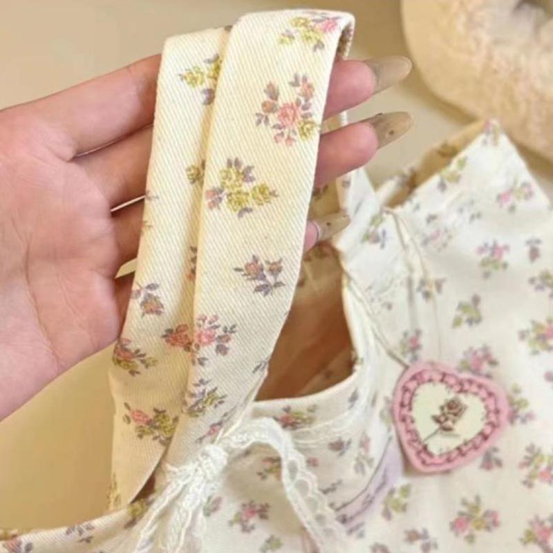 Große Kapazität Fragmentiertes Blumenmuster Tragetasche Süß Mit Spitze Schleife Aufbewahrung Handtaschen Leinwand Handtasche