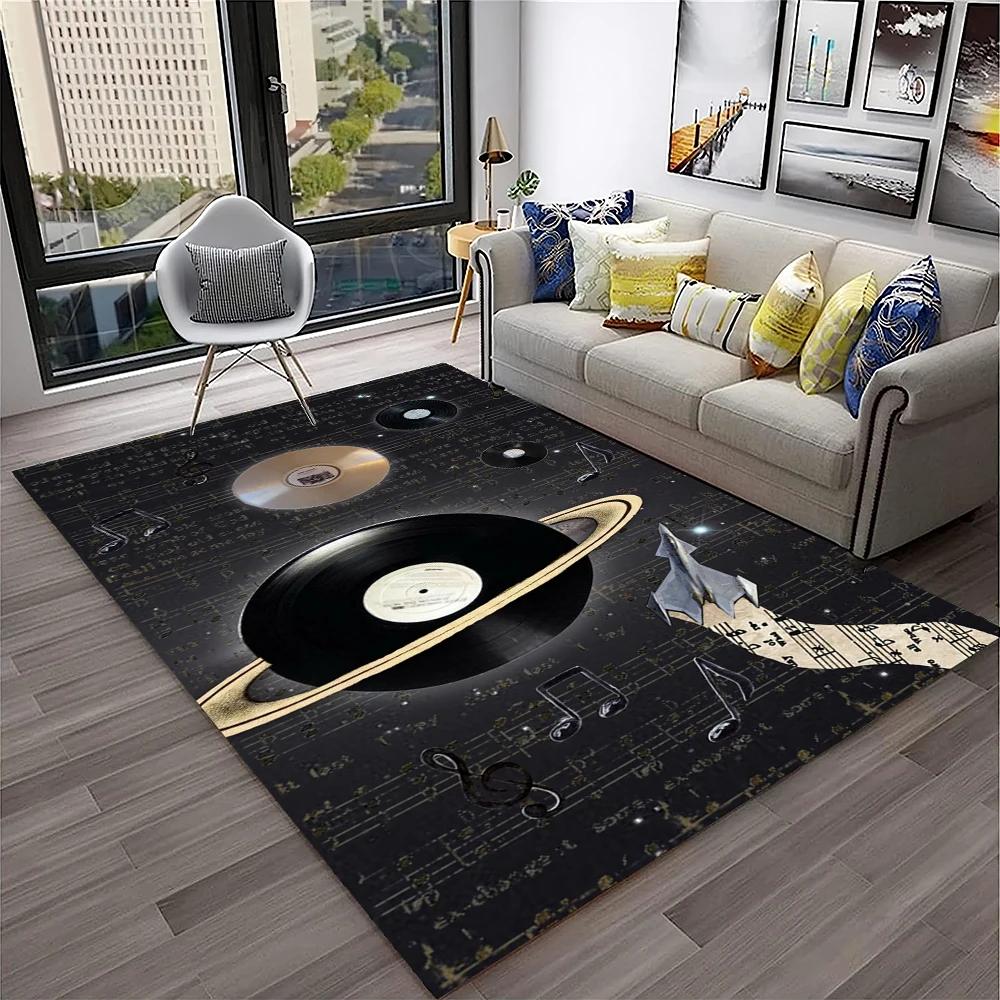 3D Retro Vinylskiva Musikkonst Matta för Hem Vardagsrum Sovrum Soffa Dörrmatta Dekor, Lekmatta för Barn Halkfri Golvmatta