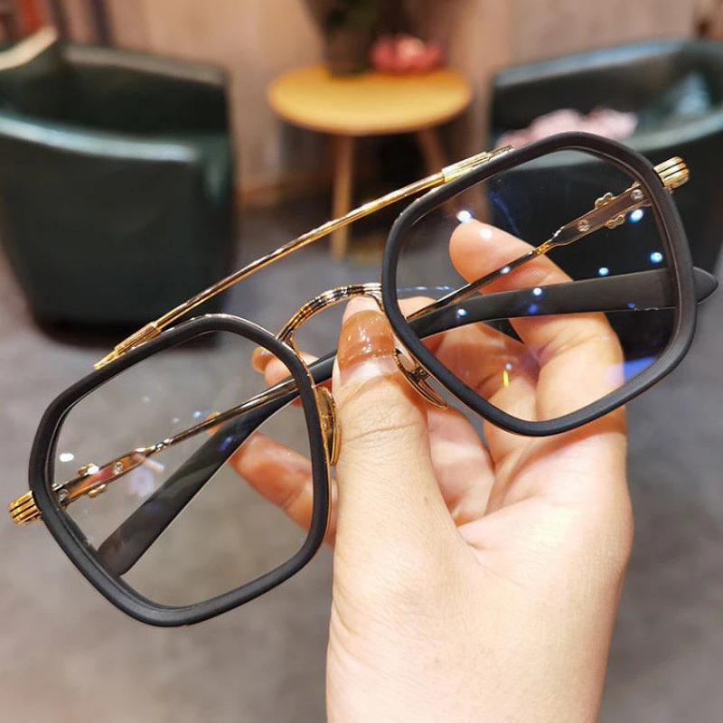 Neue Blaulichtfilter Doppelbalken Quadratische Kurzsichtigkeitsbrille Übergroß Herren Damen Mattes Gestell Korrektionsbrille Dioptrien -1.0 Bis -6.0