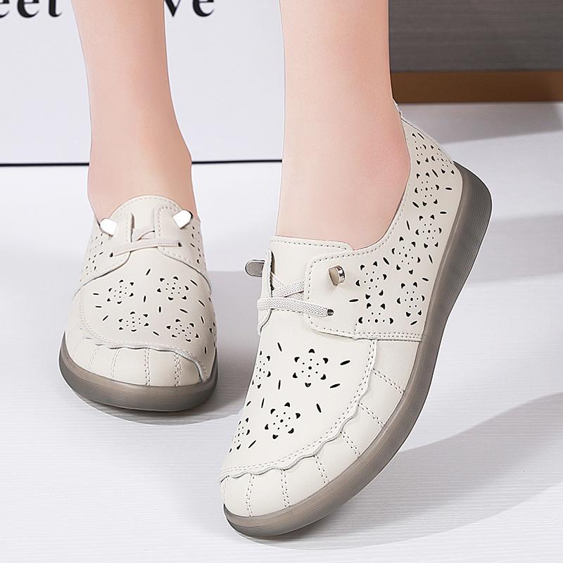 Fashion Women Spring and Summer New Breathable Casual Comfortable Walking Light Loafers Fashion Large Size Flat Leather Shoes