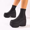 Dames Platform Laarzen met Brede Wijdte, Stretch Slanke Enkellaarsjes, Waterdichte Mode Booties met Blokhak