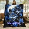 Custom Wolf Blanket Blue Wolves Moonlight Blue Roses Forest Design Personalized Name Fleece Throw All Season Soft Warm Bedding