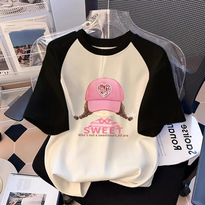 Cartoon Kids Adult Printed T-shirt Summer Women's Fashion Short Sleeved T-shirt Top Girl Pullover Clothing