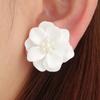 Elegant Inlay Beads Jewelry Big White Flower Camellia Simulated Pearl Stud Earrings