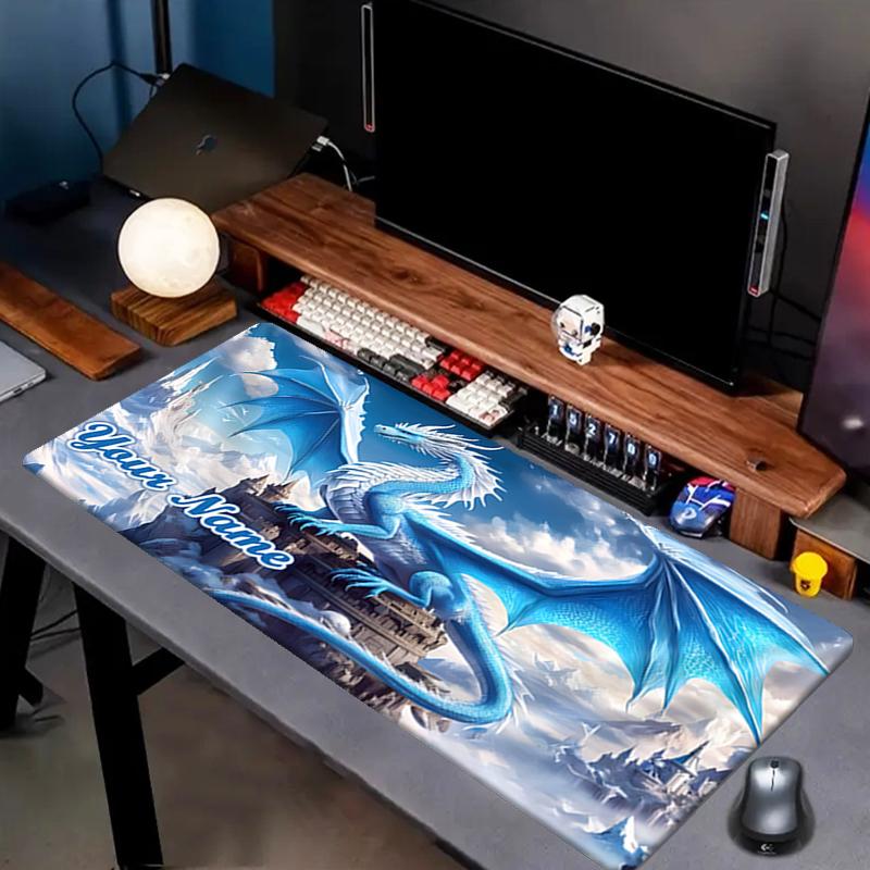 1PC Custom Name Blue Dragon Fantasy Castle Mouse Pad, Keyboard and Mouse Desk Pad, for Computer Notebook Birthday Gift For Any Room Or Office