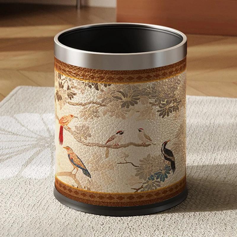 Vintage Waste Bins Metal Trash Can Luxury Living Room Wastebasket Large Capacity Separate Trashs Things for Home and Kitchen